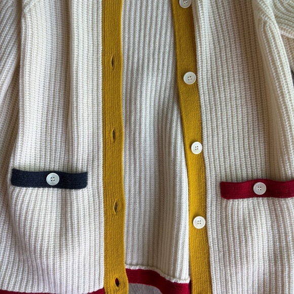 Alex Mill Cream Cardigan with Navy, Mustard & Red Trim - NWOT - Picture 4 of 8